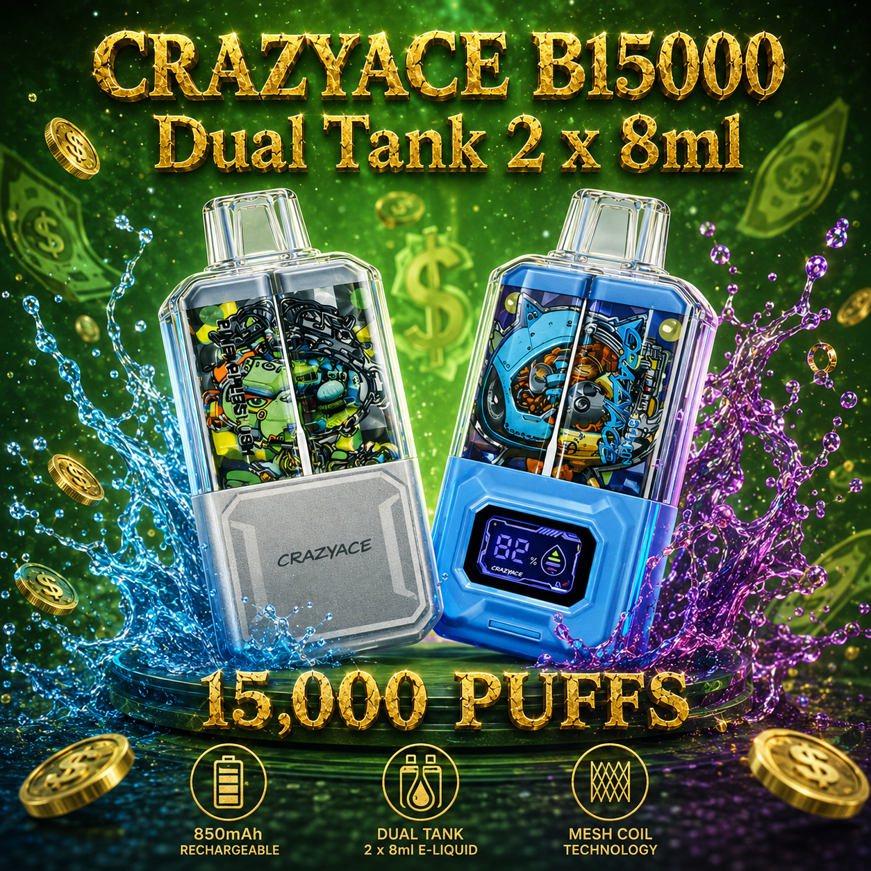 CRAZYACE B15000 Dual Tank 2 x 8ml