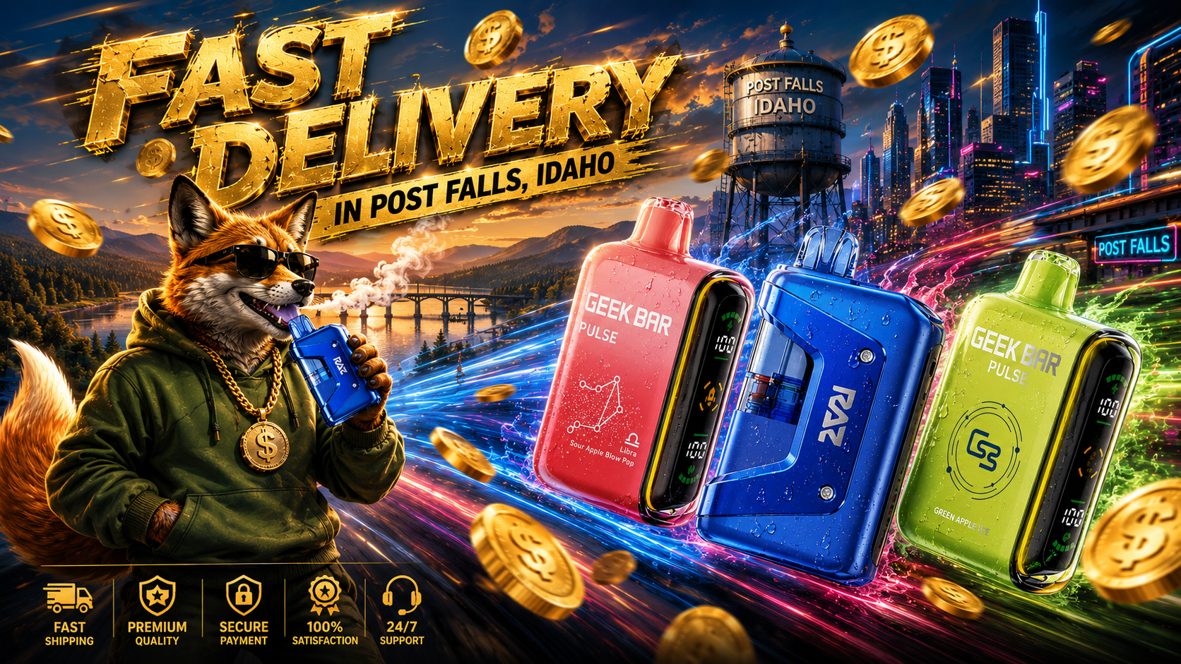 Geek Bar Pulse and RAZ disposable vapes with colorful finishes, water droplets, and digital displays in a promotional graphic.