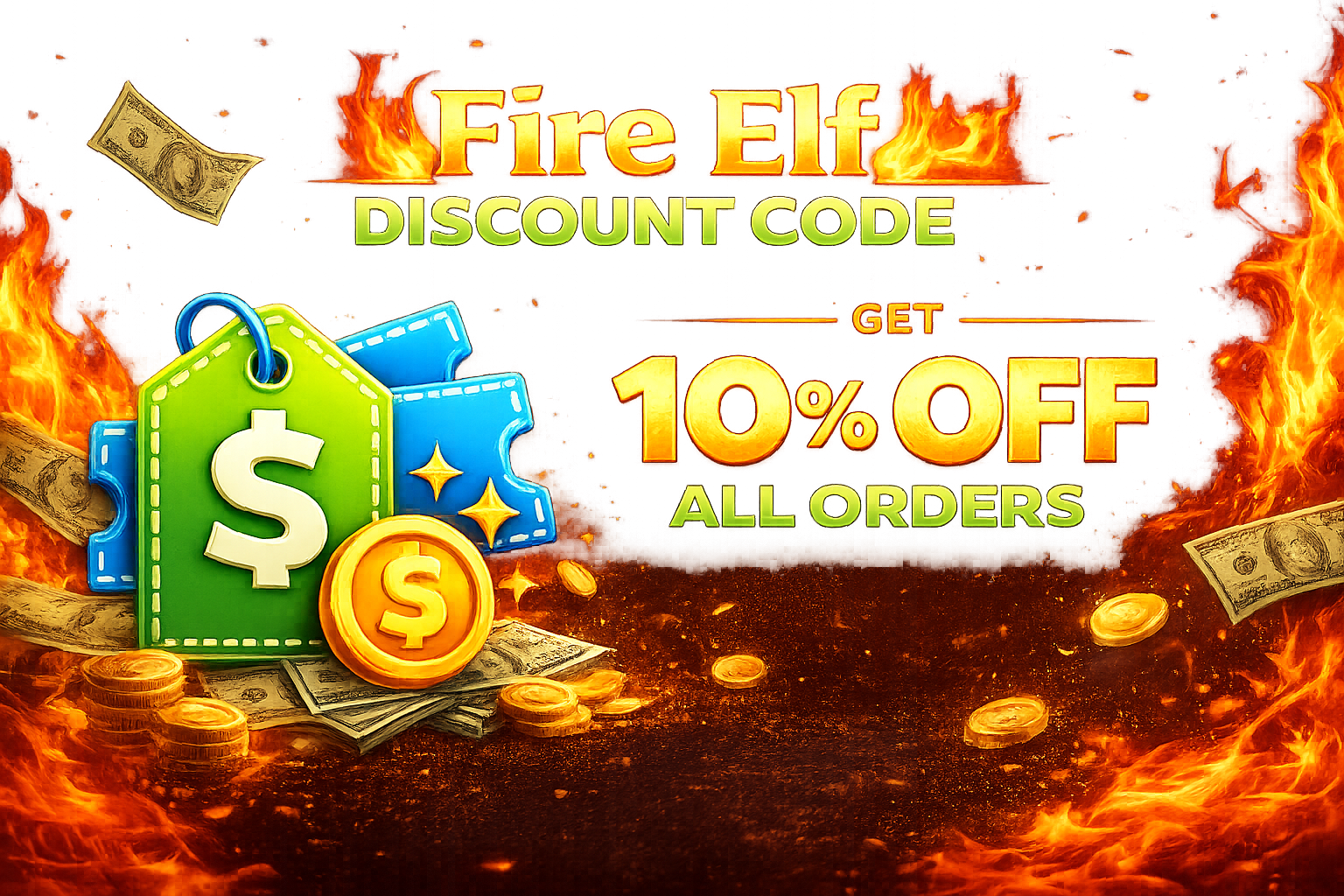 Fire Elf promo code banner with 10 percent discount and claim button