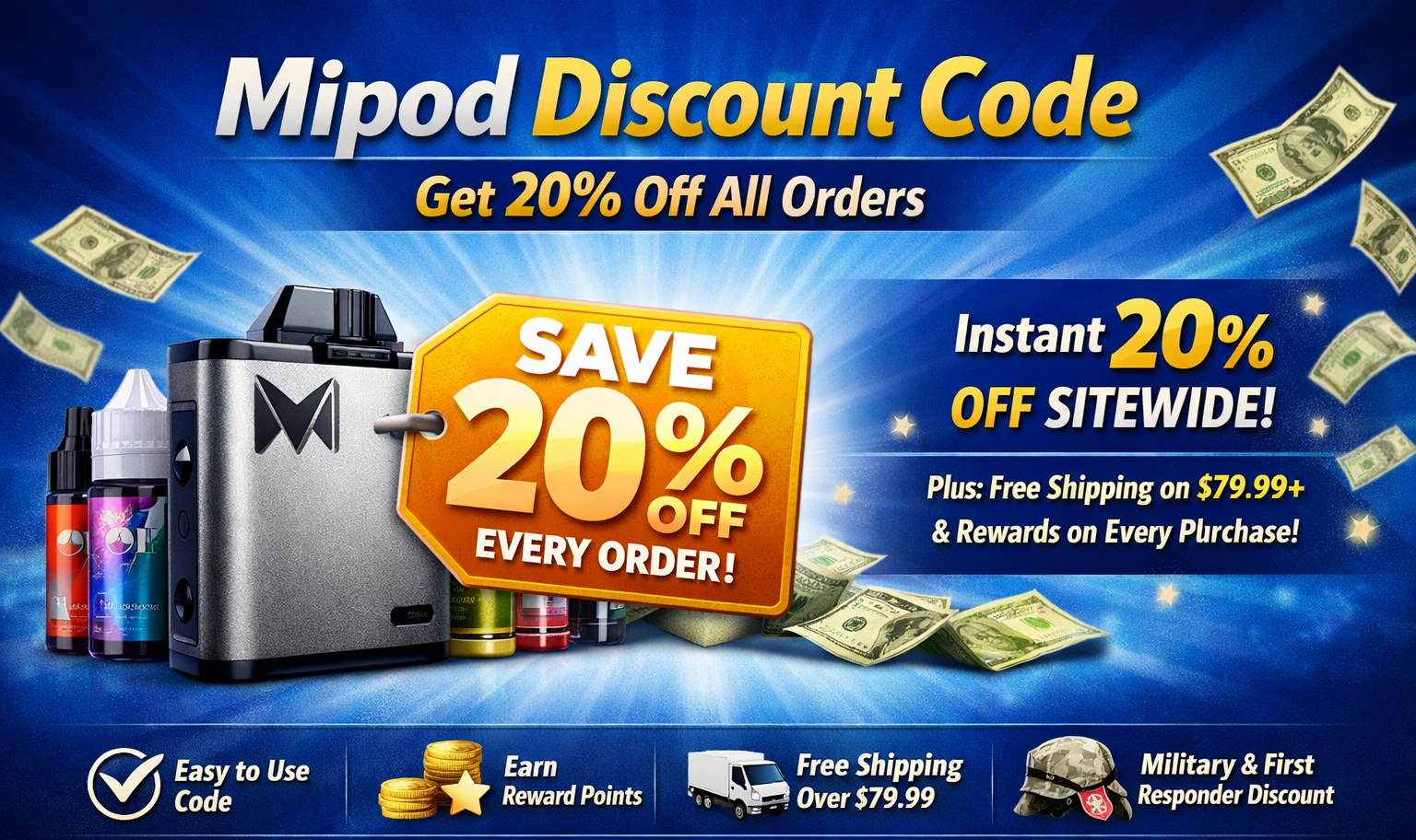 Mipod promo code banner with 10 percent discount and claim button