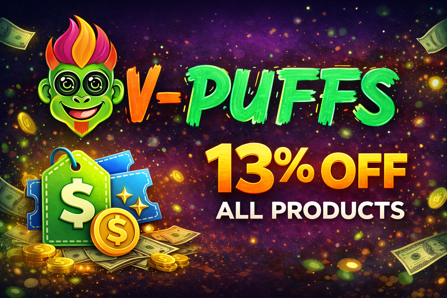 Vapor Puffs promo code banner with 10 percent discount and claim button